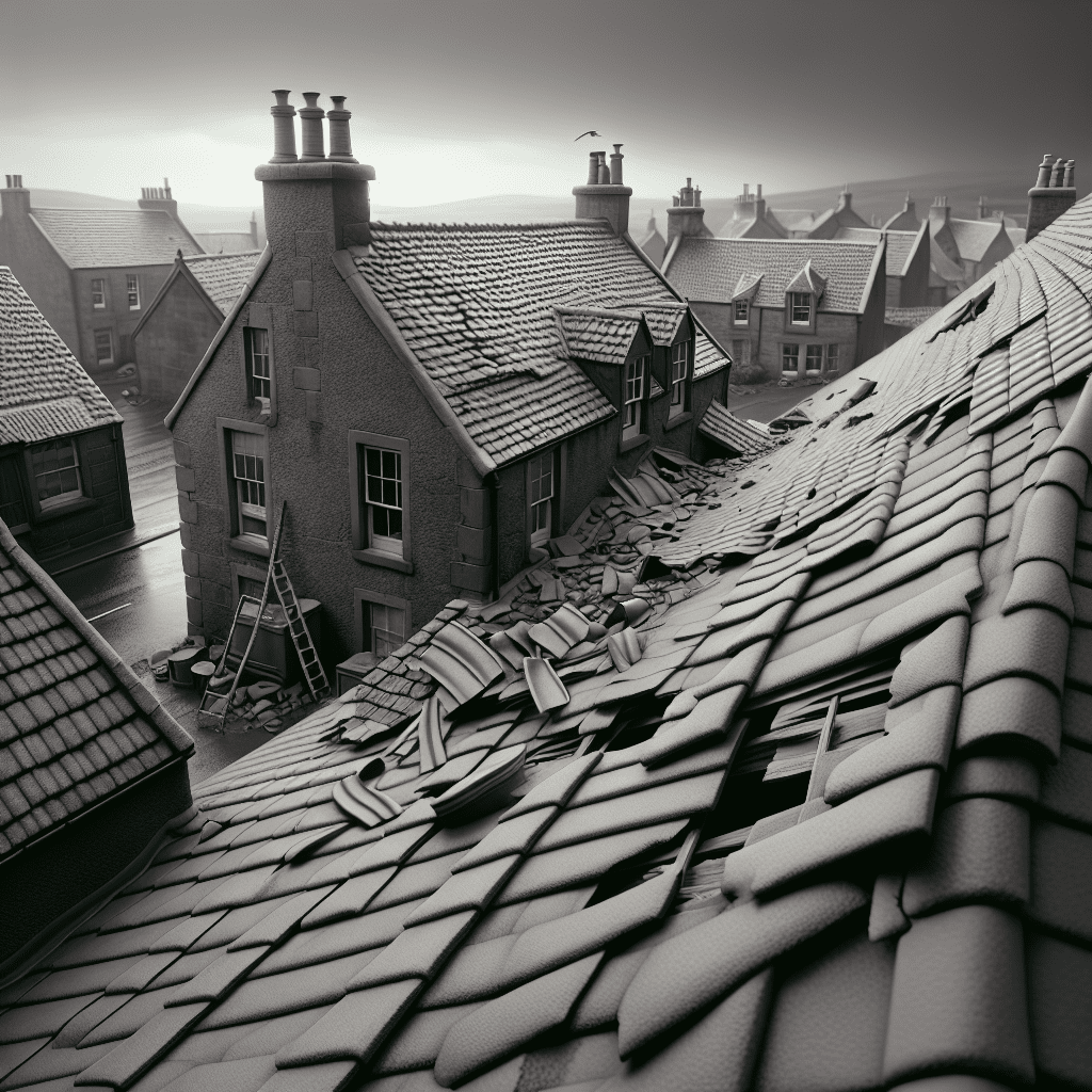 Close-up of damaged roof ridge tiles